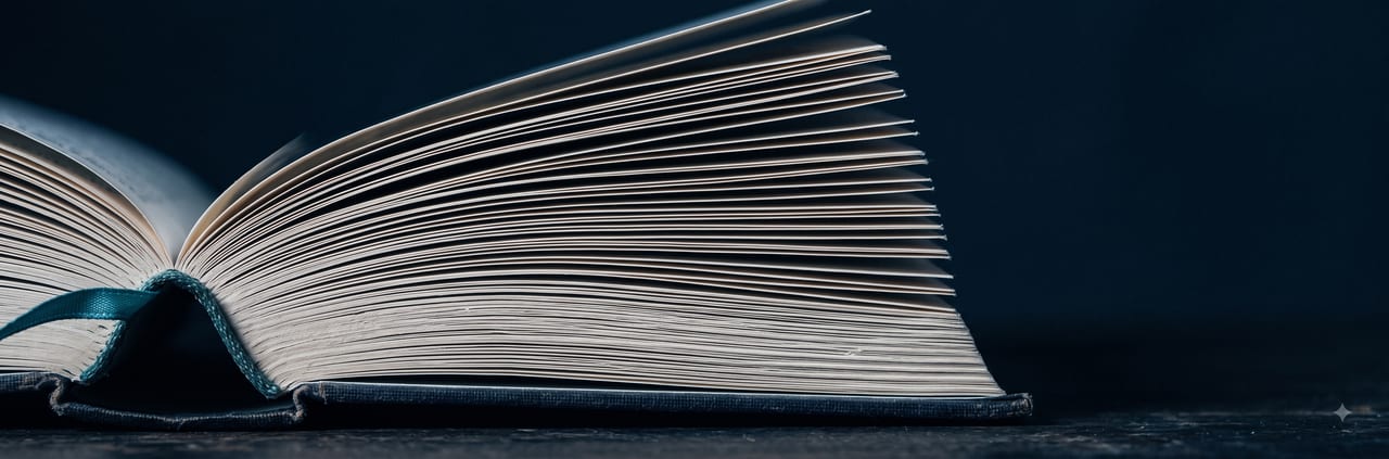 Edge-lit pages of a thick book forming fine parallel lines of light.